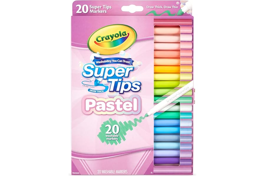CRAYOLA Pastel SuperTips Washable Markers - Assorted Colours (Pack of 20) | Premium Felt Tip Pens That Can Easily Wash Off Skin and Clothing | For Ages 3+
