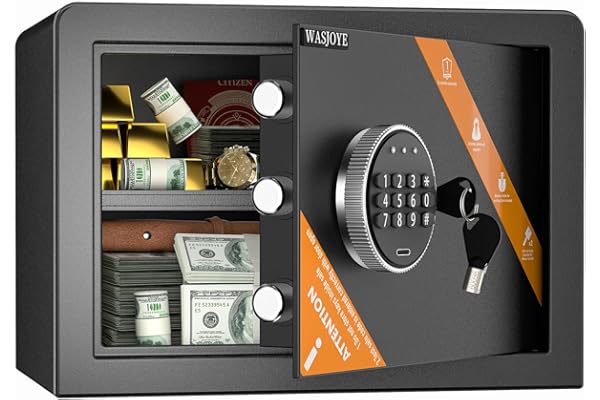 WASJOYE 25L Coffre-Fort Numérique, Coffre-Fort à l'Argent avec Clavier Electronique, Armoire Safe de Sécurité avec Clés pour la Maison, le Bureau, l'Hôtel, les Bijoux, les Armes à Feu