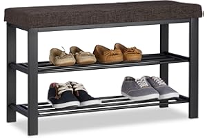 Relaxdays Ławka na buty, przytulna tapicerka tapicerska, otwarta, 2 poziomy na buty, metal, wys. x gł.: 50 x 81 x 32 cm, brązowa