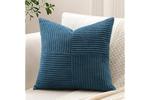 Sungeek 1 Stück Cord Kissenbezug, Kreuz Streifen Muster Kordsamt Kissenbezüge Sofakissen Dekokissen Patchwork Design Deko Zierkissenbezüge Kissenhülle für Wohnzimmer (45x45cm, Staubblau)