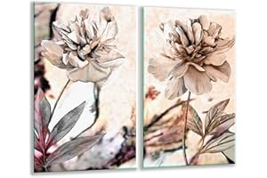 TMK ARTDEKO TMK | Piastre di copertura per piano cottura in ceranfeld 2 pezzi 30 x 52 cm | copertura per piano cottura cottura elettrico a induzione | paraschizzi | tagliere in vetro | fiori