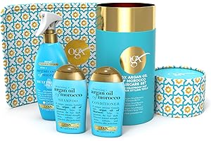 OGX Gift Set, Argan Oil of Morroco Hair Care Gift Set with Heat Protection Spray and Heat Resistant Mat