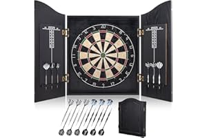 Yirinatek Sisal Dart Board Cabinet Sets, Professional Dart Boards Set [12*Steel Darts] - Wooden Dartboard Cabinet with Integrated Scoreboard for Family Game Rooms (Black, One Size)