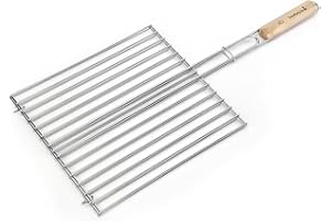 Barbecook Grille barbecue double rectangulaire, Acier Chromé/Bouleau FSC, 36 x 34 cm