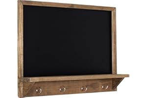 Navaris Chalkboard with Hooks - 45 x 60 cm Wooden Frame Chalk Board with Shelf Ledge and 4 Metal Hooks - Framed Blackboard for Wall, Entryway, Kitchen