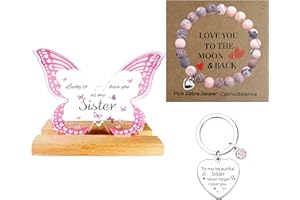 TRCOUSOA Meaningful Sister Gift Set - Heartfelt Sister Birthday Gifts, Love You to the Moon & Back - Acrylic Display and Pink Zebra Jasper Piece Pink