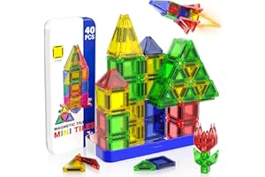 Magneverse Mini Magnetic Tiles Travel Set for Kids, Magnetic Building Blocks with Metal Box, Magnet Toys for Toddlers Kids Ages 1 2 3 4 5 6 7 8 Boys Girls Christmas Birthdays Gifts