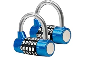Belle Vous Candado de Combinación Azul 5 Dígitos (Pack de 2) - 6,5 cm x 2 cm (Largo x Ancho) Candado Seguridad Reiniciable - Impermeable Interior/Exterior Taquilla Gimnasio, Escuela, Portones, Vallas