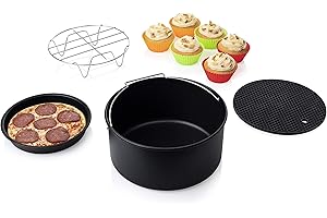 ‎PRINCESS Princess 10-teiliges Zubehör-Set für XL Heißluftfritteuse 3,2 Liter - Topfablage, Pizzablech, Kuchenform, Grillrost, Muffinschälchen, 182011, Schwarz