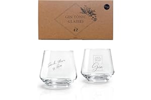 Gin Tonic Gläser - 2er Geschenkset mit typischen Gin Sprüchen | 2 x 400 ml | Gin Gläser Set | Geeignet für große Eiswürfel | Spülmaschinengeeignet | Geschenkidee für Frauen und Männer