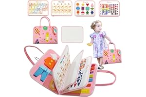 TUNJILOOL Busy Board Toddler, 5 Capas Juguete Montessori, Tablero Activity Board Sensorialde Actividades Juego de Educación Temprana para Niños 1 2 3 4 Años (Rosa)