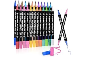 Hnyoou Acrylic Paint Pens Painting Waterproof Kit Dual Tip Brush Acrylic Paint Markers for Rock Painting Water Based Ink Pens for Stone, Pebbles, Ceramic, Glass, Wood, DIY Craft Supplies (24 Pack)