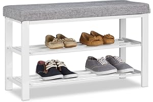 Relaxdays Szafka na buty, przytulna tapicerka z materiału, otwarta, 2 poziomy na buty, metal, wys. x gł.: 50 x 81 x 32 cm, szara