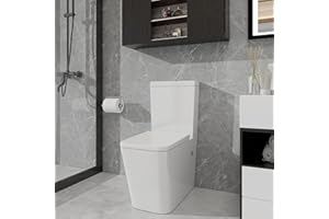 Robanmoa Rimless Back to Wall Toilet Close Coupled Bathroom Toilet, White Ceramic WC Pan & Soft Close Seat Dual Flush Cistern Comfort Height Modern Square Toilets