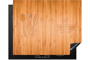 KitchenYeah© Cubre Vitrocerámica - Protector Vitroceramica Induccion 65x52 cm - Tapa Vitroceramica - Protector de Vitroceramica Textura de madera - Madera - Cubiertos - Sopa