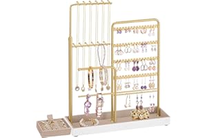 SONGMICS Présentoir à Bijoux, Porte-Bijoux, Cadre en Métal, en Velours, Porte-Colliers Extensible, Hauteur Réglable de 30,9 à 47,5 cm, Doré Clair JJS026A01