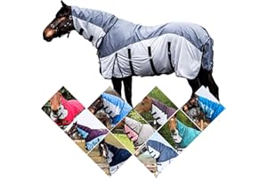 Equitack 2 in 1 Lightweight Horse Fly Rug | Waterproof Topline |Combo Fixed Neck Summer Horse Rug | 600 Denier Ripstop | Teflon Coated Machine Washable | Grey/Silver 5'9"