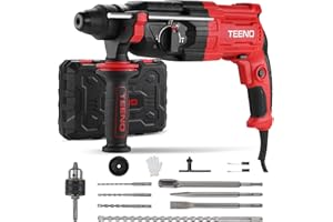 TEENO Martello Perforatore SDS Plus 950W con 17 Accessori,Martillo Ligero 0-1150giri/min/5100BPM,4 Funzioni e Frizione di Sicurezza,Velocità Variabile, Calcestruzzo, Acciaio, Legno
