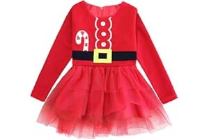 FANCYINN Robe de fête de Noël pour Tout-Petits Filles de Noël cerf Dessin animé rayé imprimé Tutu Tulle Robe
