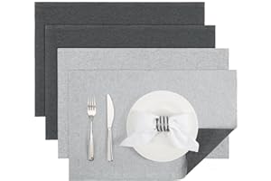 Banchif Manteles Individuales Lavables Juego de 4 Manteles Individuales de Lino Antideslizantes salvamanteles Individuales de Doble Cara 45 X 30 cm (Gris Claro-Gris, Rectangular Juego de 4)