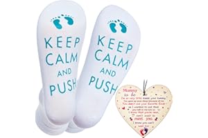 SATINIOR Keep Calm and Push Funny Maternity Socks Mummy to Be Sign Mother's Day Pregnancy Baby Shower Present Cotton Mummy Socks Mum to Be Gifts Wooden Heart Keepsake with Rope for Pregnancy Women