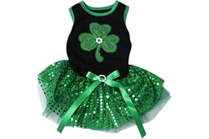 Petitebelle Green Clover Puppy Dog Dress (Black/Green Sequins, Large)