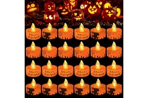 TOPJOWGA Velas Led, 24 Piezas Calabaza Velas Luces, Halloween Vela Candelita de Calabaza LED sin llama, Luces de té sin Llama Velas, Flameless Candle Halloween Fiestas Decoracion