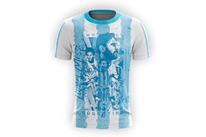 MUNDO AVIOS Lionel Messi & Argentina. Campeon. Camiseta de fútbol de Uso Diario, Estilo Deportivo. Unisex. Interlock. AFA. Diseño de fantasía. Diseños únicos, Propios y Originales. Somos Sportivo Maglietta.