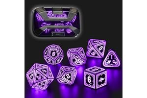 FONVGOGO Leuchtendes DND Würfel Set, Wiederaufladbar, Coole LED DND Würfel 7-teilig mit Ladebox, Polyedrisches Dungeons and Dragons Würfelset für Rollenspiele Tischspiele (Astralsplitter Lila)