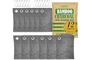 RUN HELIX Bamboo Air Purifying Bags, activated charcoal odour absorber, odour eliminator, shoe deodorizer, Used for Home, Car, Closet, Pet, Fridge, Smoke Room Deodorizer （12x100g）