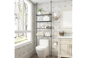 DYN Ptah 4-Tier Over Toilet Bathroom Organizer Floor to Ceiling, Over The Toilet Storage Rack with Tension Poles/Shelves, Adjustable Height, Width and Position, Metal Black