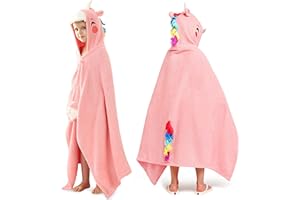 Joiedomi Unicornio 127 x 77 cm Toalla con Capucha para Niños - Toalla de Baño de Algodón Suave - Para Niños de 3 a 10 Años - Toalla de Piscina con Capucha - Toalla Poncho Absorbente