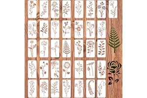 WOFEU 36Pcs Flower Stencils for Painting on Wood, Reusable Leaf Stencils Crafts Templates Drawing Stencil for Painting on Wood, Wall, Furniture（6 x 3 Inch）