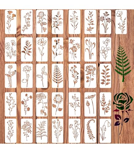 CZAKOMIX Blumen-Schablonen Set – 12 Stück Für Anfänger & Profis – Ideal Für Wandmalerei, Textil & Bastelprojekte (15x12 Cm, PET)