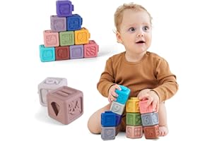 SUPERBE BEBE Gry Montessori dla niemowląt od 6 miesięcy - silikonowe zabawki dla 1-3 lat - 12 sensorycznych kostek do nauki i ząbkowania - prezent świąteczny dla dzieci