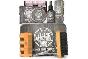 Viking Revolution - Beard Grooming Kit for Men - Ultimate Beard Kit with 100% Boar Beard Brush, Beard Comb, Citrus Beard Balm, Unscented Beard Oil & More - Valentines Gifts for Him - Gifts for Men