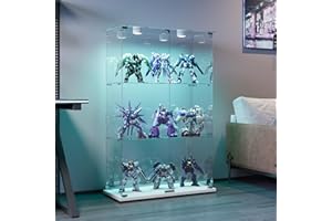 TIMORWTF Vitrina de vidrio con LED, vitrina para colección transparente, vitrina de vidrio con 2 puertas de bloqueo y 3 estantes, sala de estar, bar, 123 x 78,5 x 35 cm, blanco