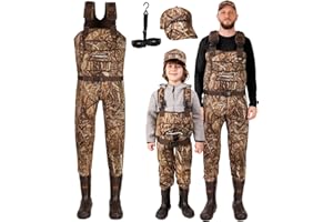 DaddyGoFish Waders in Neoprene Per Bambini E Adulti, Bootfoot, Pesca E Caccia Con Berretti Mimetici E Gancio Per Trampolieri