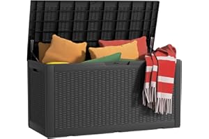 MAIUSCOLI 100 Gallon Waterproof Outdoor Storage Box,Resin Deck Box,Lockable Outside Storage Box Container for Patio Furniure,Garden,Pool Tools (100 Gallon,Black)