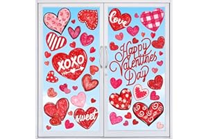 JOISHOP 6 Sheets Valentine's Day Window Cling,Pink Valentine Gonk Window Stickers Heart Double-Sided Window Decals Static Sticker for Valentine's Day Birthday Wedding School Home Office Decorations