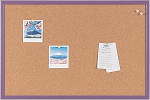 Bi-Office - Tablón de Anúncios de Corcho, Tablero con Marco MDF Violeta, 60x40 cm