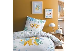 CTI Parure de lit imprimée 100% Coton, Disney Home Le Roi Lion Simba 140x200 cm 47641 Blanc/Jaune