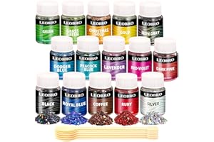 LEOBRO 15 Farben Chunky Glitzer 150G, Holographic Glitter Pailletten Set, Glitzer Pulver für Epoxidharz, Gießen, Dekoration, Nagelkunst, mit 10PCS Rührlöffel, Gold,Silber