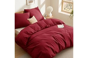 BEDSURE Pościel 200x200 Bawełniana Czerwona - Komplet Pościeli 200 x 200 cm, Poszewka na Kołder 3-częściowa z 2 Poszewkami na Poduszki 80x80 cm, Oeko-TEX Bedding Czerwona z Zamkiem Błyskawicznym