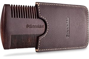 STÖRTEBEKKER SHAVING ACCESSORIES Pettine per barba in legno con custodia in pelle fatta a mano - Idea regalo perfetta - Porta ogni barba in forma grazie alla dentellatura su entrambi i lati