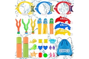 WUGU 28 Pezzi Giocattoli da Immersione Set, 7 Giocattoli Subacquei per Piscina E Una Borsa per Riporli, Giocattoli Subacquei per Bambini a Partire da 5 Anni