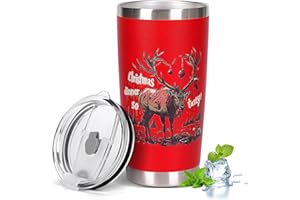 Dasfie Halloween Tumbler Gifts, 20oz Creepy Christmas Coffee Moose Tumbler, Xmas Zombie Deer Hunting Santa Claus Halloween Cup Spooky Elk Christmas Tumbler Gifts (Red)