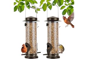MIXXIDEA Futterspender für Wildvögel, aus Edelstahl, zum Aufhängen, für Garten, Hinterhof, Außendekoration, lockt Wildfinken, Distel, Kardinal 2 Stück（Kaffee）