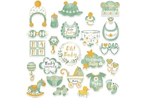 QIUBOLUNY Sage Green Baby Shower Party Photo Booth Props 25PCS Greenery Baby Shower Props for Newborn Party Decoration Boho Photo Booth Props Kit Party Favors Pose Sign Kit Fun for Party