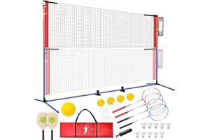KIKILIVE Badminton Net Set, Volleyball Net set, Pickleball Net Set Adjustable Height, Portable Set for Tennis Soccer with Volleyball & Pickleball Paddles & Badminton Rackets, for Indoor Outdoor Gam